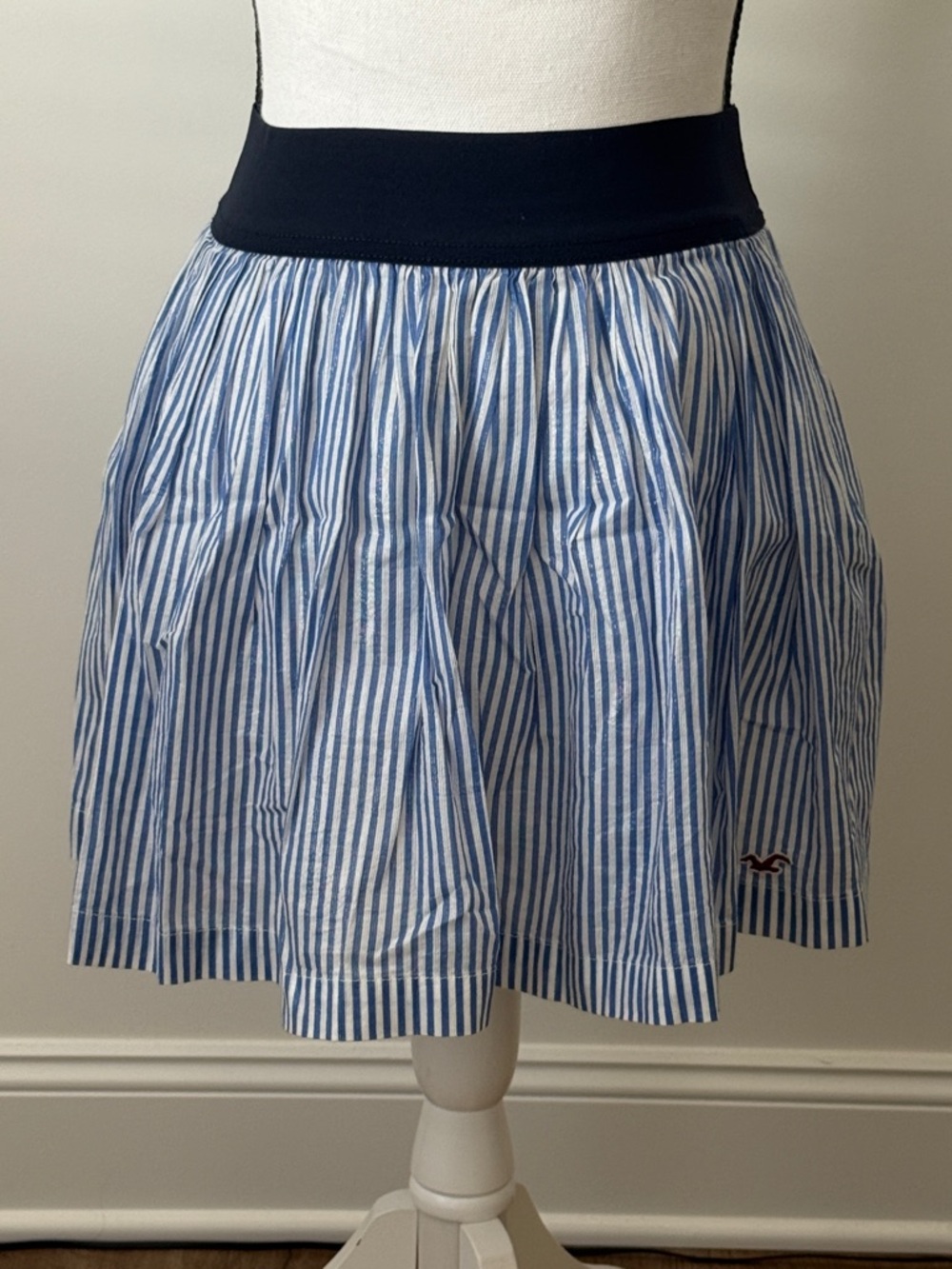 Hollister Blue & White Striped Skirt with Elastic Waistband